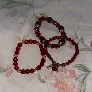 Elegant Red Beaded Bracelet Set